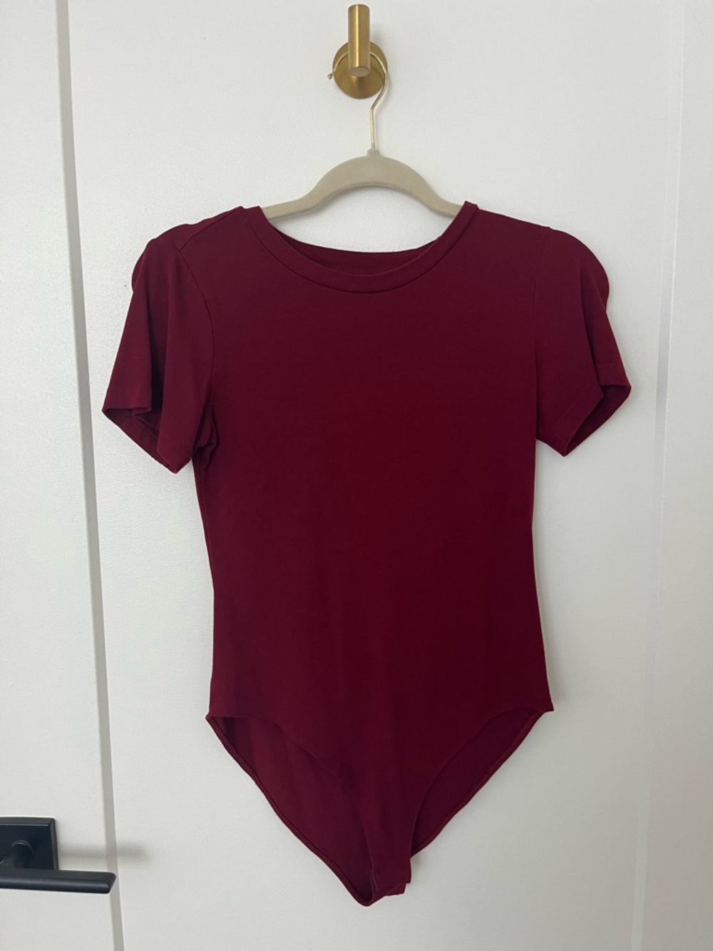 Short Sleeve Burgundy Bodysuit with Crew Neck